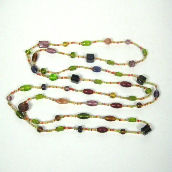 Lariat Glass Beaded Long Necklace Statement 60 Inch Art Deco Flapper Style - Picture 1 of 8